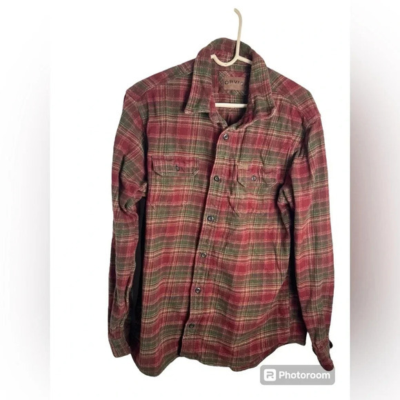 Orvis Other - ORVIS Heavy Flannel Shirt Jacket Men’s Size L Plaid Red Green Beige Pockets